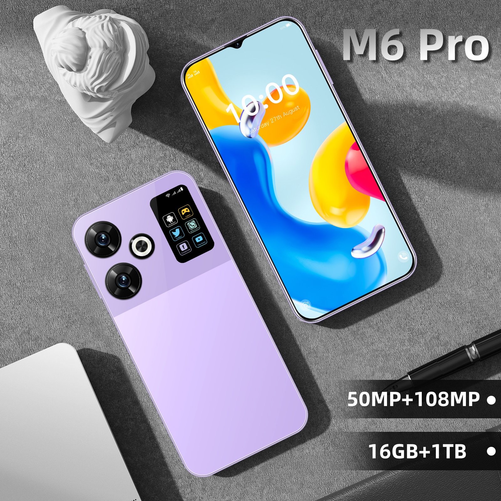 Global 5G M6 Pro SMART MOBILE CELL PHONE cheap 7.3 Inch HD Screen M6 Pro Smart Phones Android 13 50MP+108MP Camera Mobile Phones