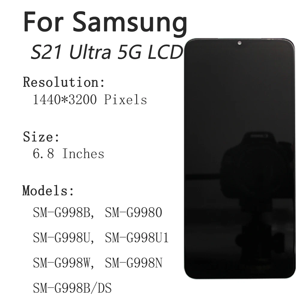 for Samsung Galaxy S21 Ultra G998 6.8" Tested with Frame Mobile Phone Lcds Display Touch Screen Replacement Factory Wholesale