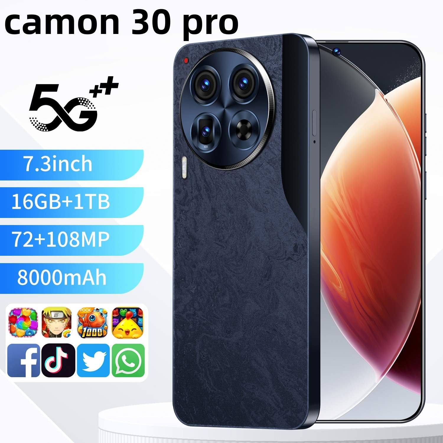Original Unlocking Smartphone 7.3-inch Camon 30 Pro 16+1TB 72+108MP 8000mah Fingerprint Unlocking 5G Mobile Phones spark20 pro