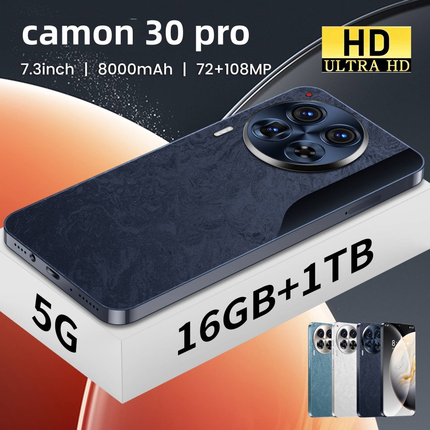 Original Unlocking Smartphone 7.3-inch Camon 30 Pro 16+1TB 72+108MP 8000mah Fingerprint Unlocking 5G Mobile Phones spark20 pro