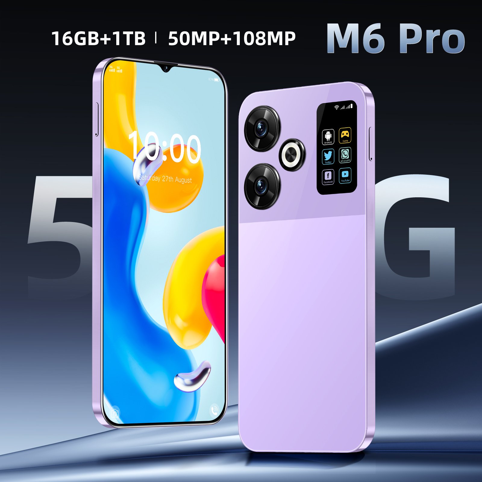 Top Sales M6 Pro smartphone smart phone 16GB+1TB Storage 7.3 inch Display 10-Core Dual SIM Full Screen Android mobile phone