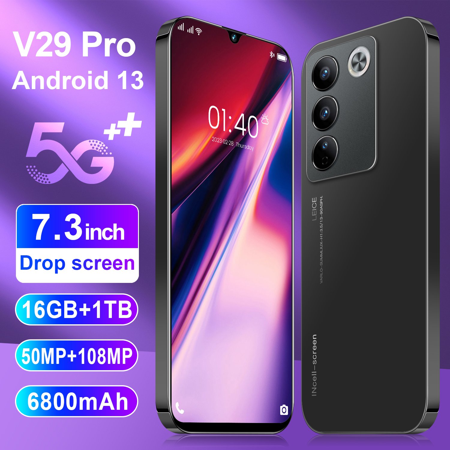 7.3 Inch wholesale Android Cheap Land Line mobile phone phones Original V29 pro 5g Smartphone 16GB+1TB telephone