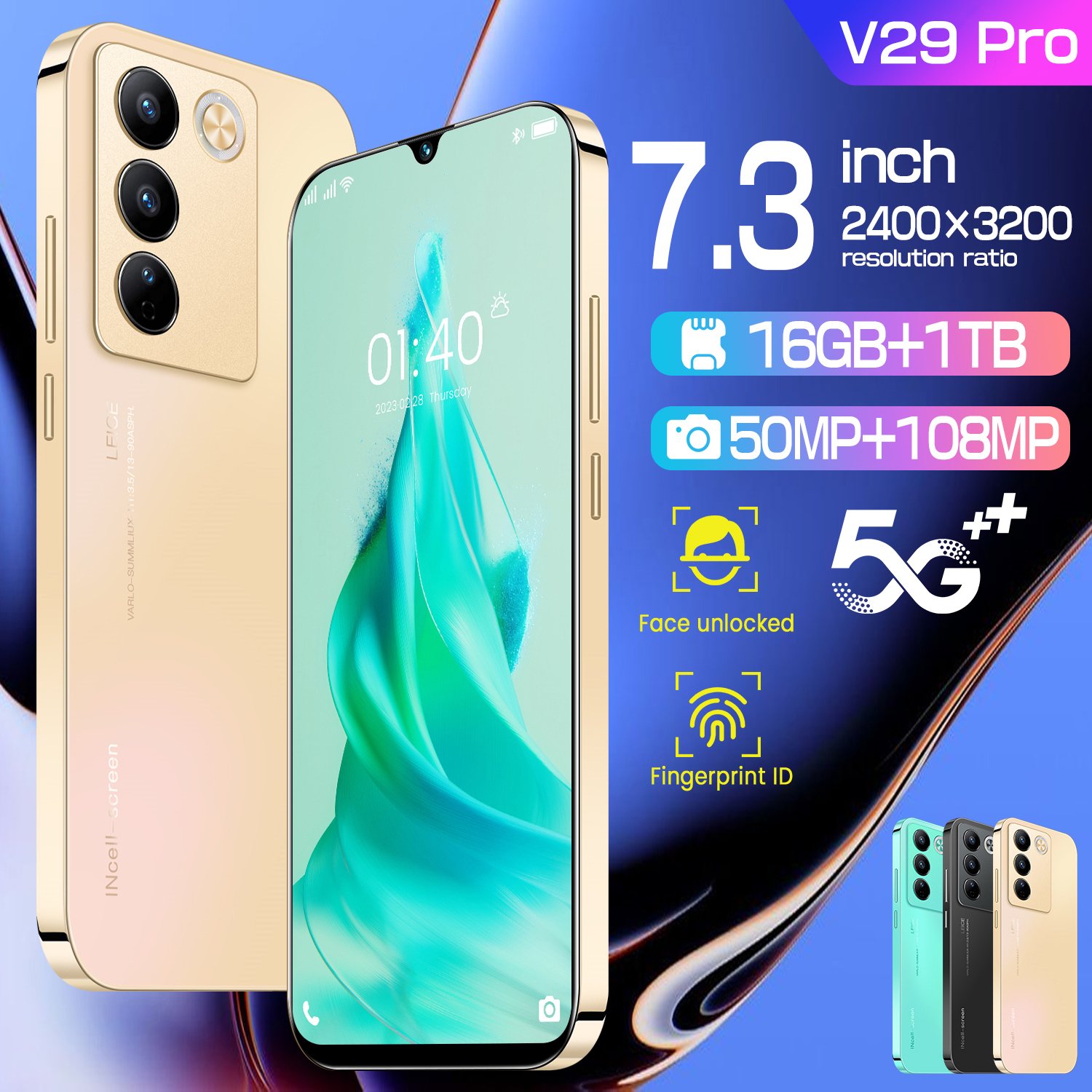 7.3 Inch wholesale Android Cheap Land Line mobile phone phones Original V29 pro 5g Smartphone 16GB+1TB telephone