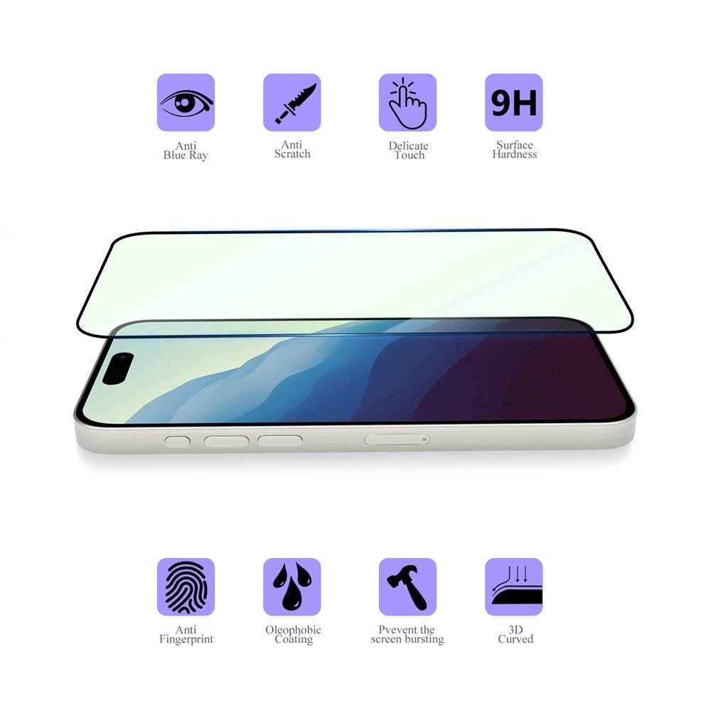 Vmax 2.5D Silkprint Anti Blue Ray Light Tempered Glass For IPhone 15 14 13 12 11 Pro Max Mobile Phone Screen Protector