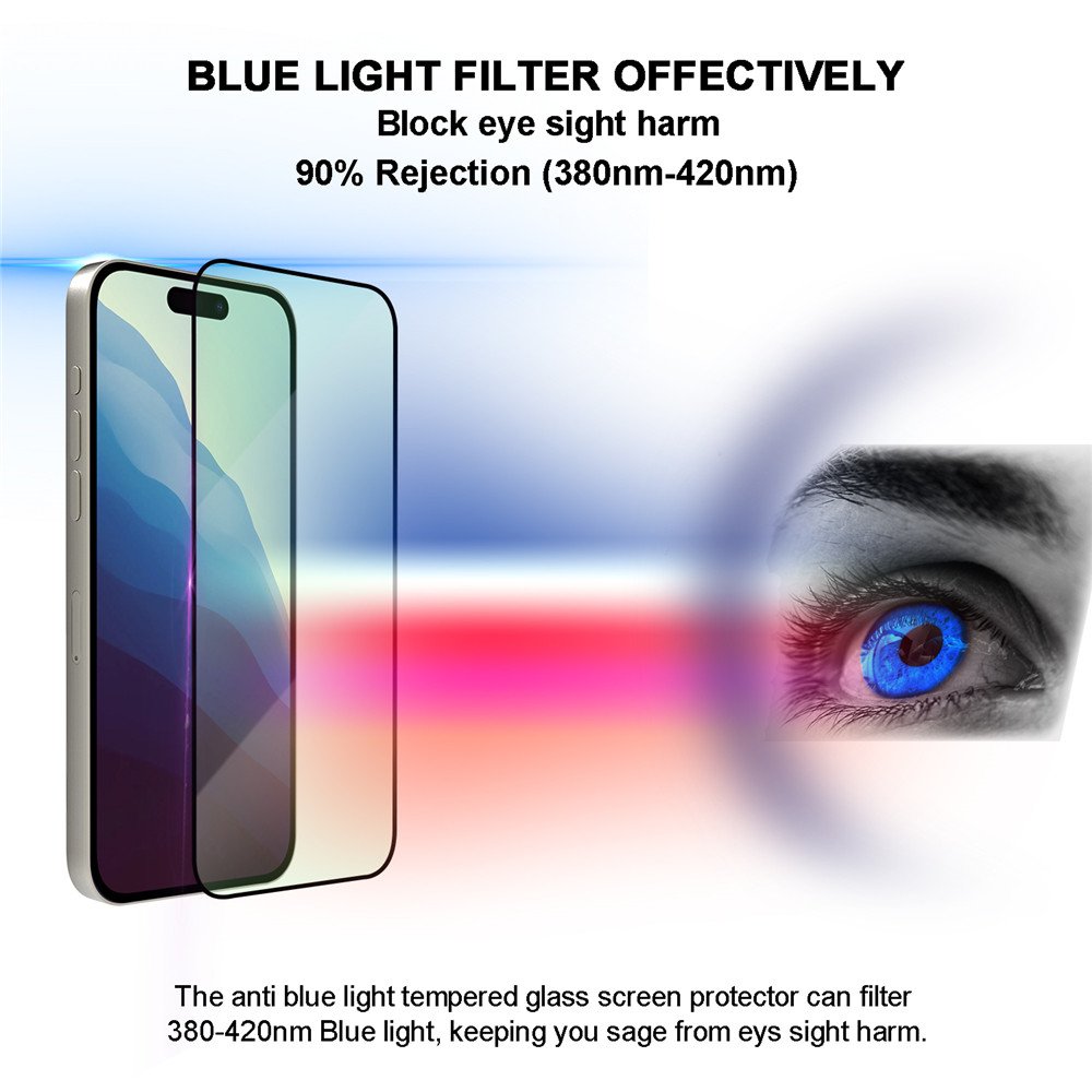 Vmax 2.5D Silkprint Anti Blue Ray Light Tempered Glass For IPhone 15 14 13 12 11 Pro Max Mobile Phone Screen Protector