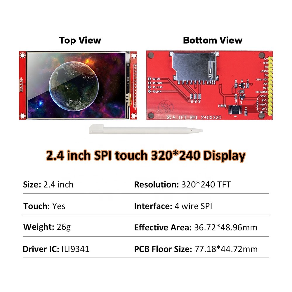 2.4inch 240x320 TFT LCD Display Touch Panel LCD Screen SPI Serial For Arduino/ STM32 /Raspberry Pi