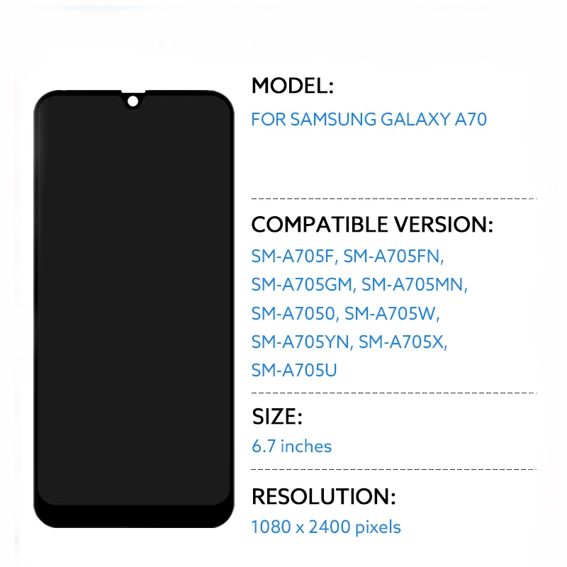 A705 Original Super AMOLED Screen for Samsung A70 LCD Display Touch Screen Panel Samsung A705FN/DS SM-A705F A705W OLED Display