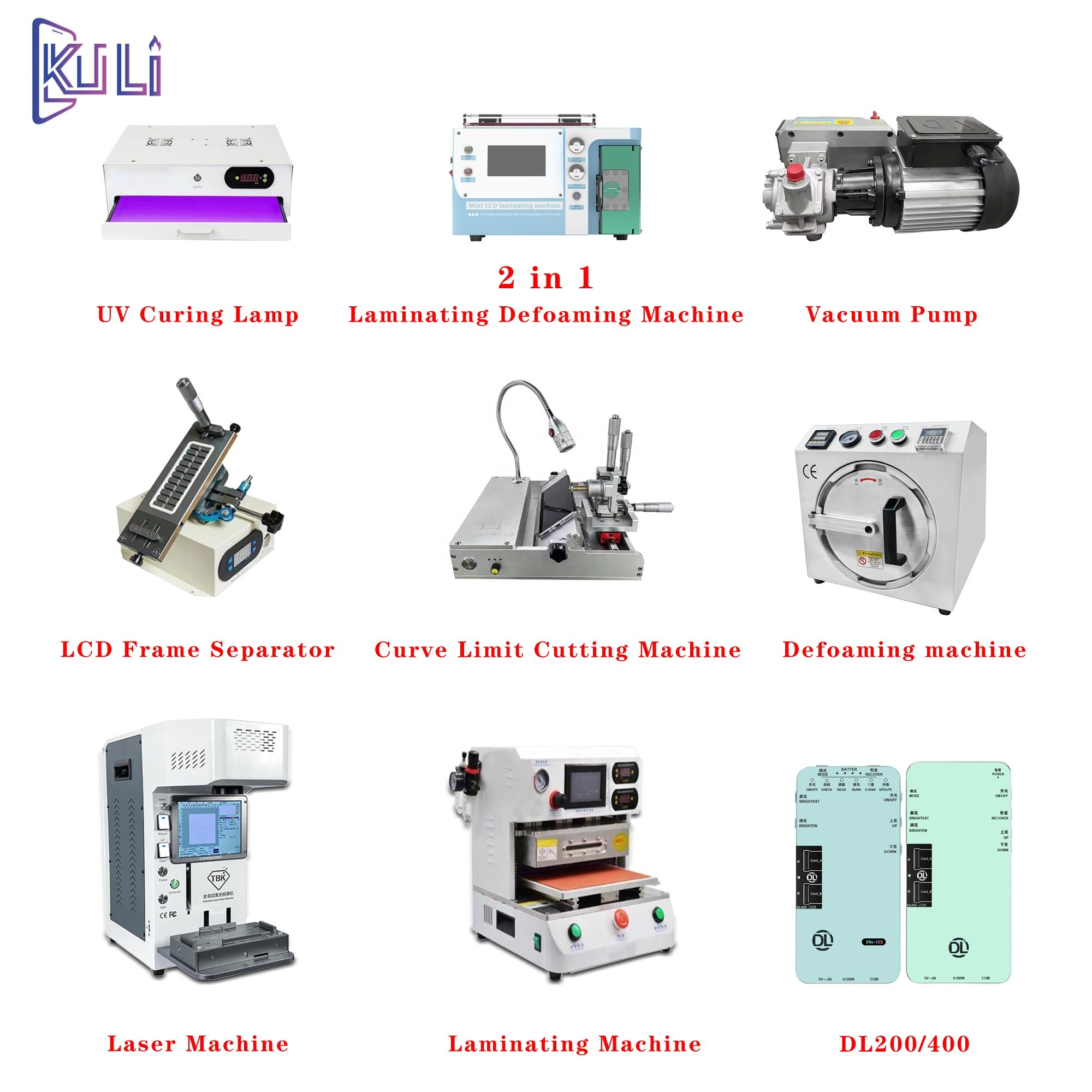 KULI UV curing LED lamp machine repair mobile phone touch LCD glass OCA display screen UV curing light box