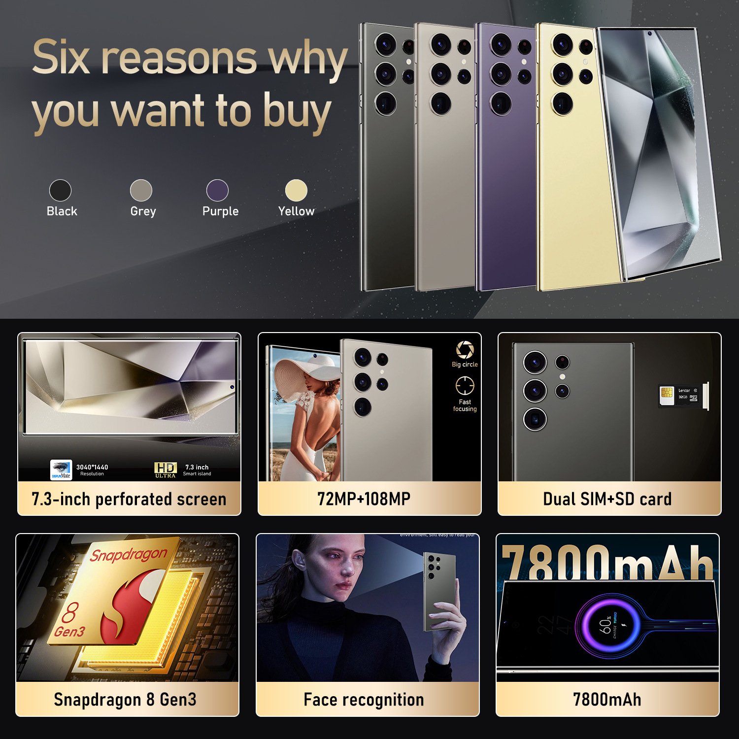 2024 S24 Ultra 16GB+1TB OLED Smartphone 7.3 Inch HD 5G Phone Large Memory Screen Dual 108MP 5G Features Used English Operating