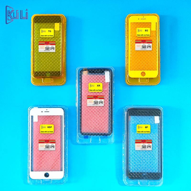 KULI OEM original factory price mobile LCD touch screen replacement for iPhone 7 7+ 7P 3 in 1 outer glass lens with OCA frame
