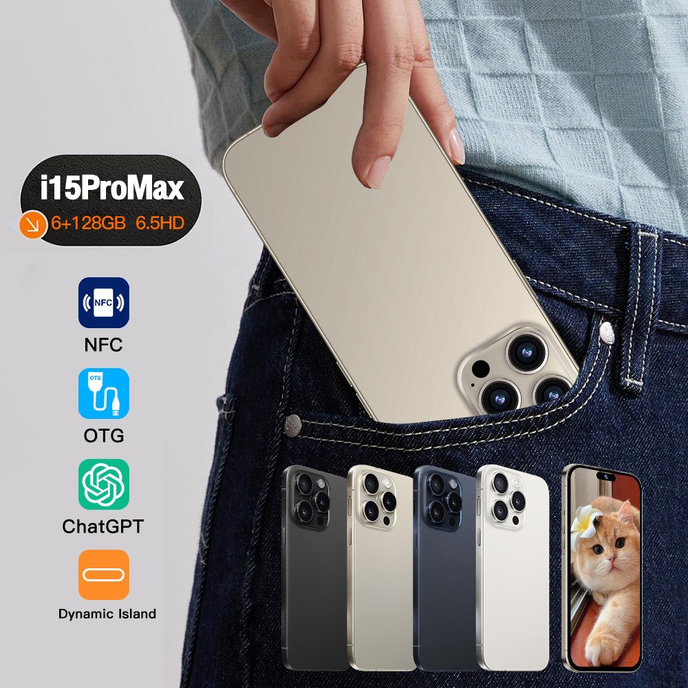 Original 5G Mobile Phone Smartphone i For Phone 15 Pro Max Cell Phone Smartphone Gaming i14 i13 Android Feature Slimoro Telefone