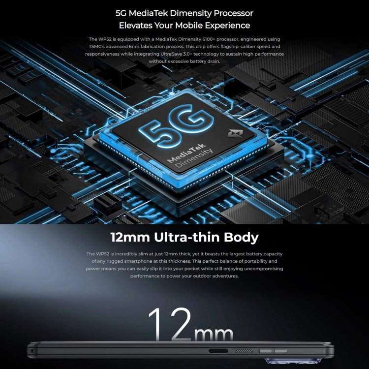 New Original Oukitel WP52 5G Rugged Phone 4GB+256GB 6.6 inch Android 14.0 MediaTek Dimensity 6100+ Octa-core NFC 5G Smartphone
