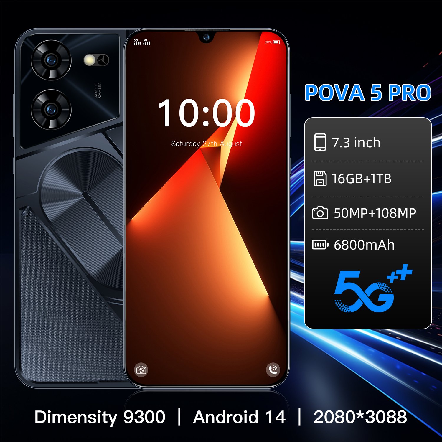 5G Smart Phone Latest TECNO Pova Nexus Pro 5G Mobile 7.3" Display 108MP Ultra Camera 8+256GB 7600mAh Nexus Design 4G/5G Ready