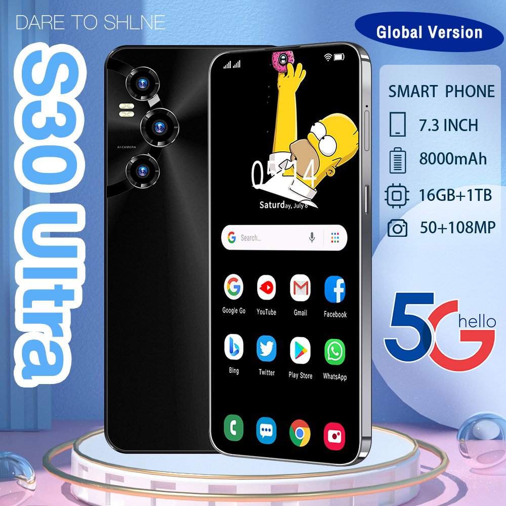 Cellphone Original Android 13 S30 Ultra smart camera music mobile phone 7.3inch screen game playing era 5g Smartphone