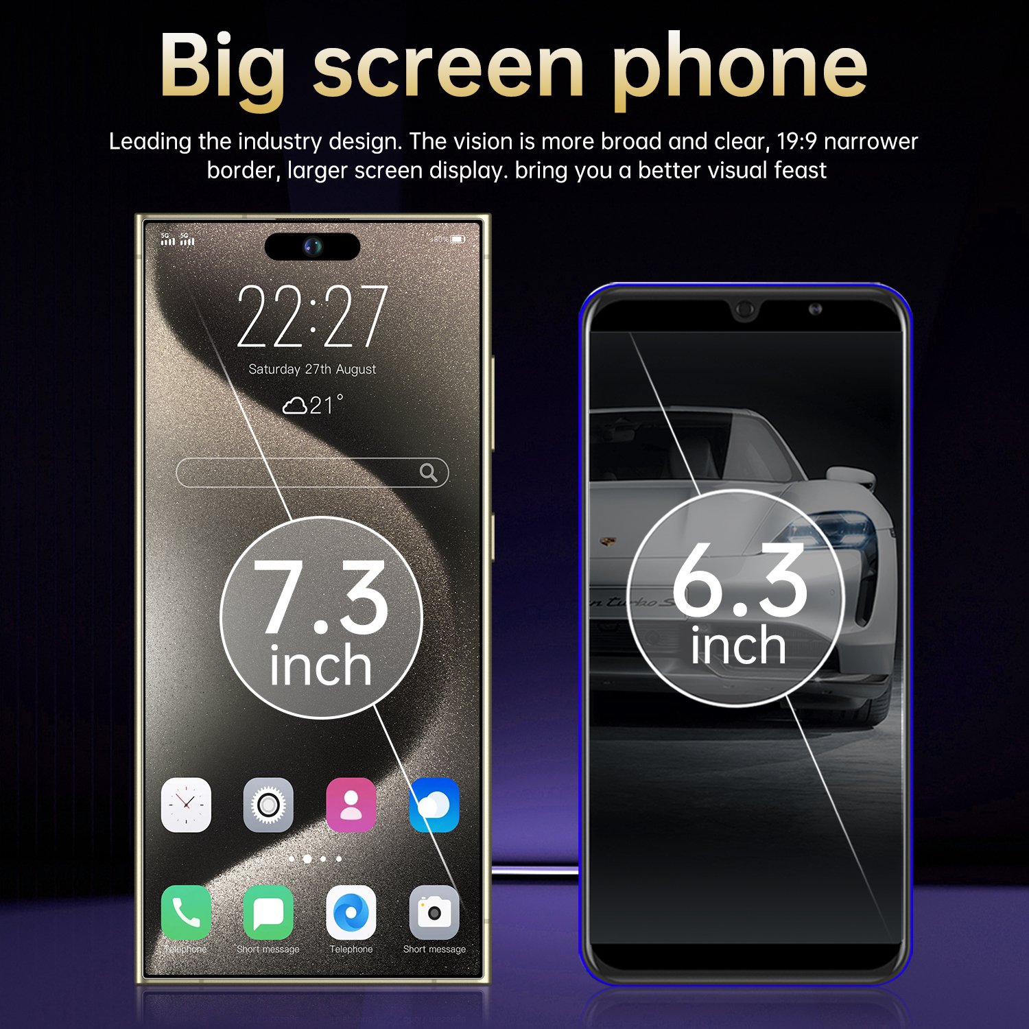 5G Smartphone I16 Pro Max Telefon 7.3 Inch 5G Smartphone 6GB+256GB 72MP+108MP Android 14 Cell Phone S-pen Gaming Mobile Phones