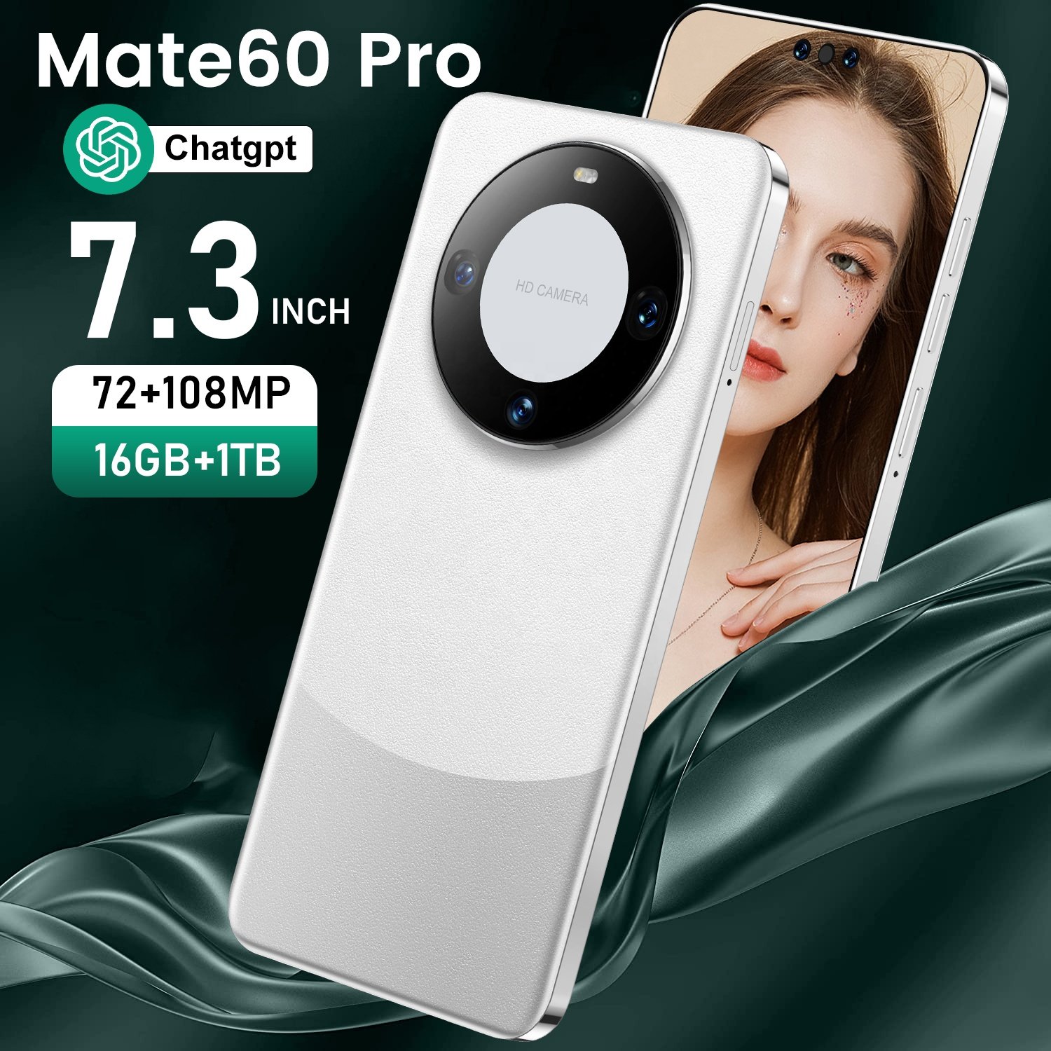 Mate 60 Pro 7.3 inch full screen global version mobile phone 16GB+1TB cell phone Android 10.0 face unlock 4G&5G smartphone