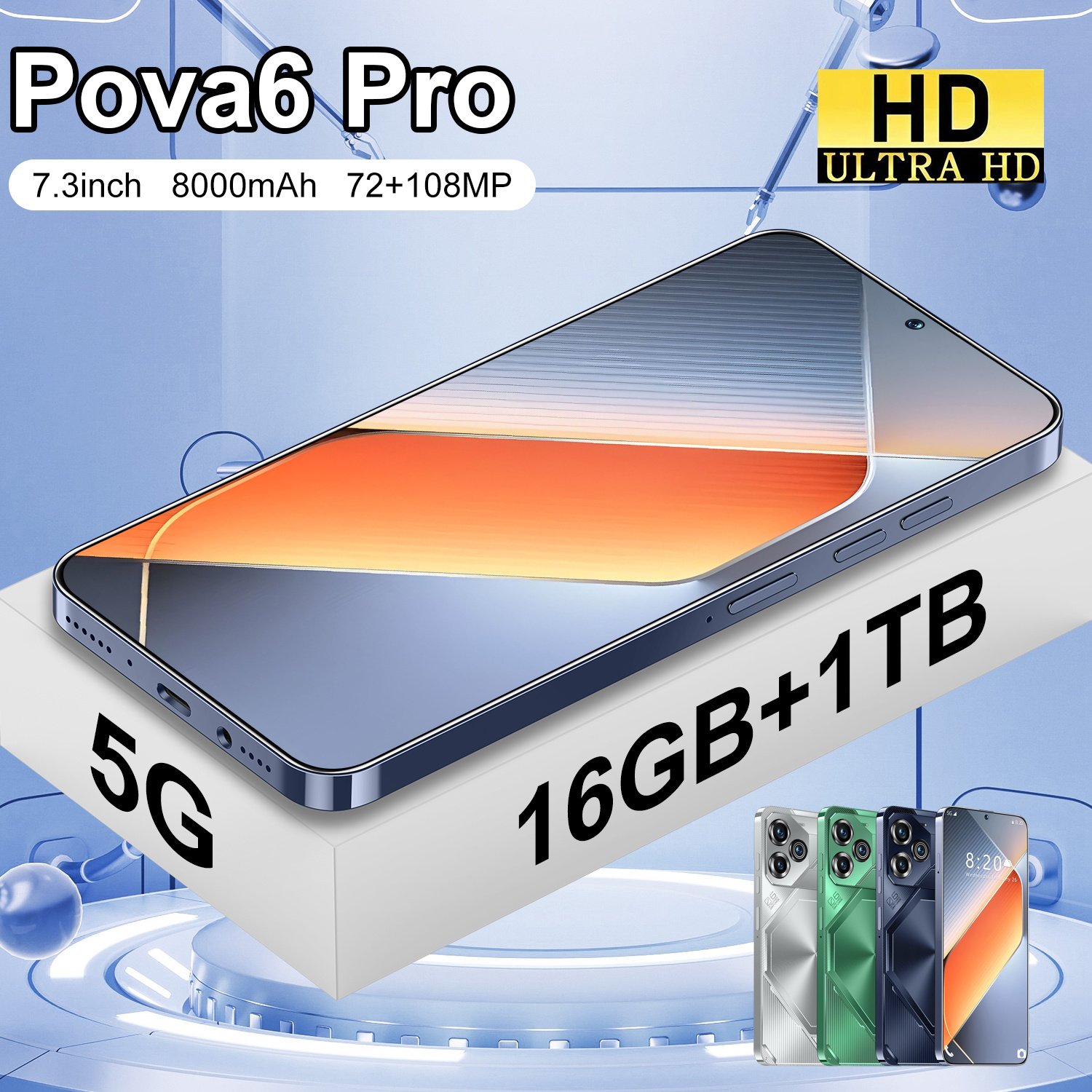 Wholesale 5G Android Pova6 Pro Phones Global Network Dual SIM 16GB RAM 1TB Storage Secured with Face and Fingerprint