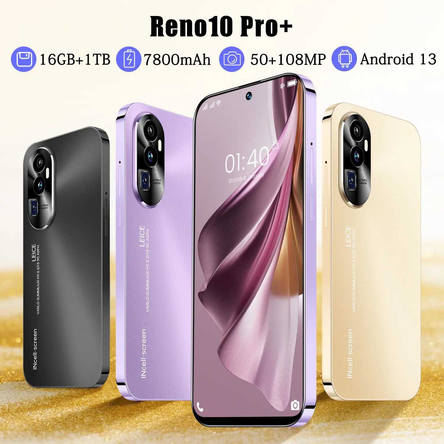 2024 Qualcomm8 16g+1tb 7800mah 50+108mp 4g 5g Network Android Mobile Phone Hd English Reno10 Pro+ Global Version Smartphone