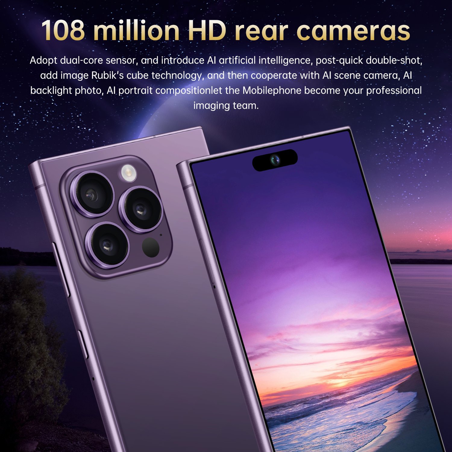 New Design Original I16 Pro Max 6GB+256GB 5G Smartphone 7.3 Inch 72MP+108MP Android 14 Cell Phone Unlocked Gaming Mobile Phones
