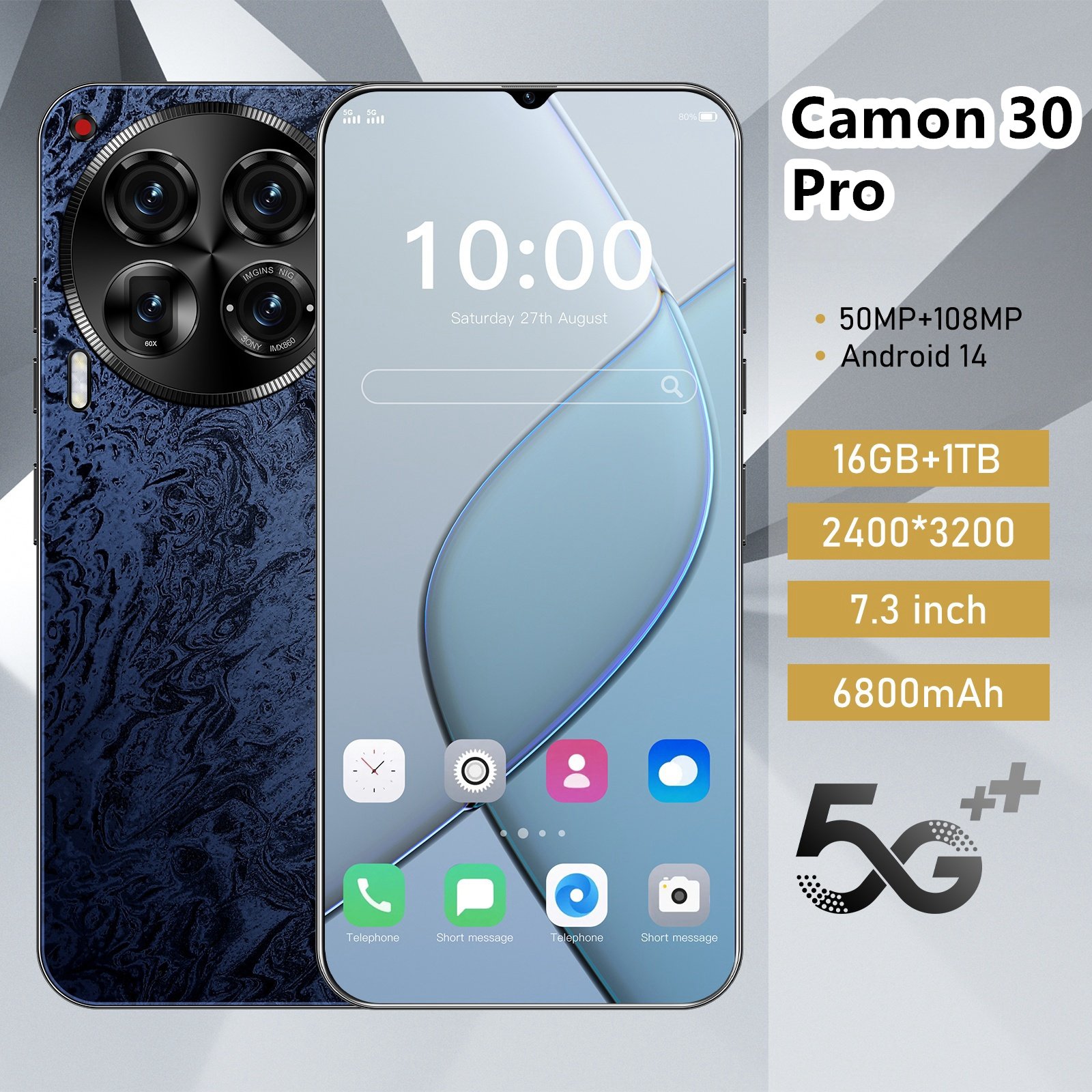 5G smartphone Camon 30 Pro 8+256GB Face Recognition 7800mAh 4g 5g 16+1tb cell phone gaming phones tecno spark20 pro+