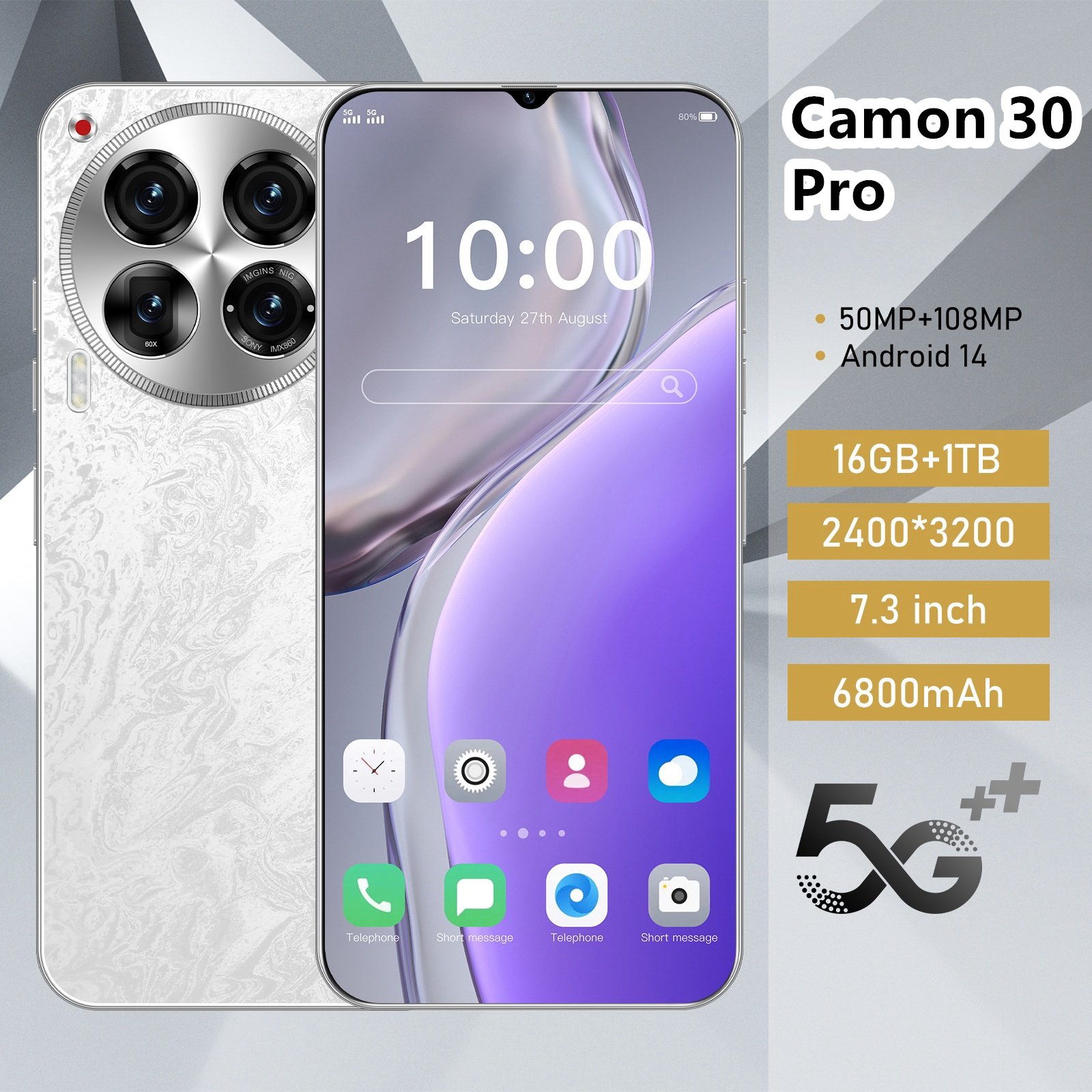 5G smartphone Camon 30 Pro 8+256GB Face Recognition 7800mAh 4g 5g 16+1tb cell phone gaming phones tecno spark20 pro+