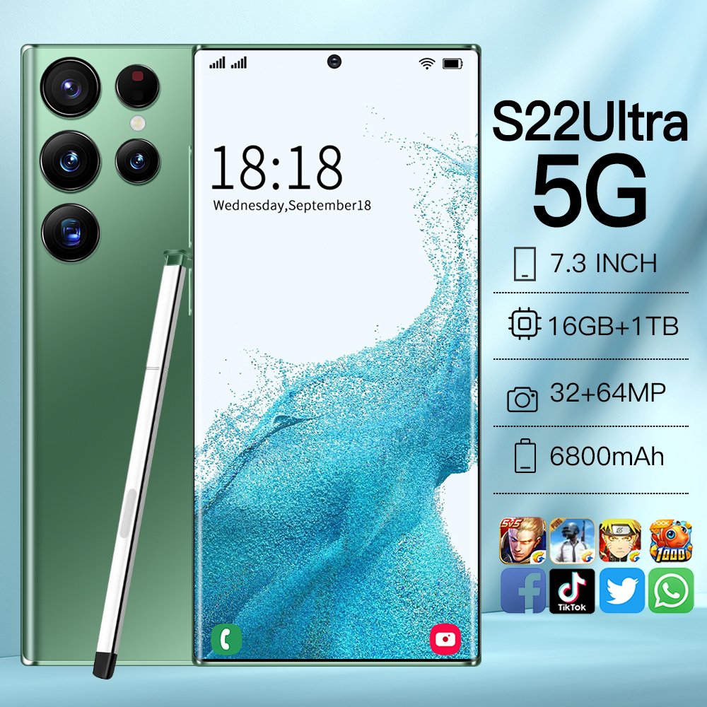 2023 NEW S22 Ultra 5g Mobile Phone 7.3 Inch 16Gb + 1Tb Android Smartphone Android 12.0 Cellphones