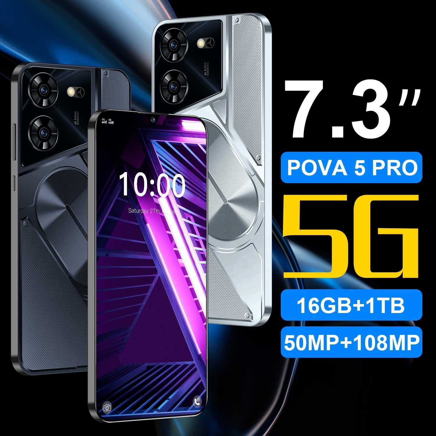 New 5g smartphone Pova 5 Pro cross-border mobile phones 7.3 inch incell Screen 2+16G foreign trade smart phone