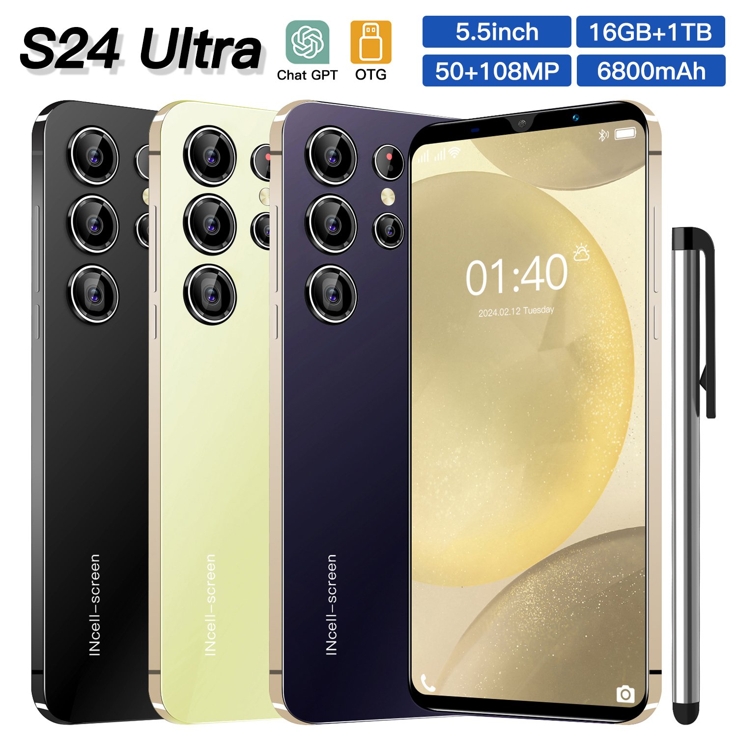 Cellphone 0riginal S24 Ultra 16gb+1tb Smartphone 7.3inch Unlocked Dual Card 5g Phones Android 14.0 Mobile Phones-Basic edition
