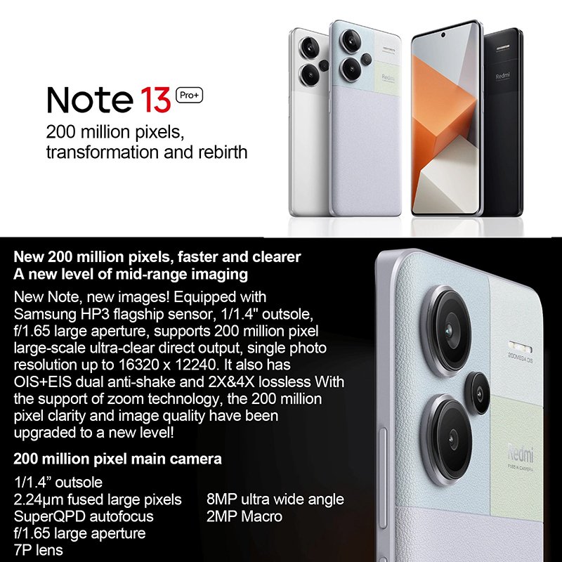 Brand new Redmi Note 13 Pro Plus MTK Dimensity 7200-Ultra 6.67" 120Hz 1.5K Display 200MP Camera 120W 5G Smartphone