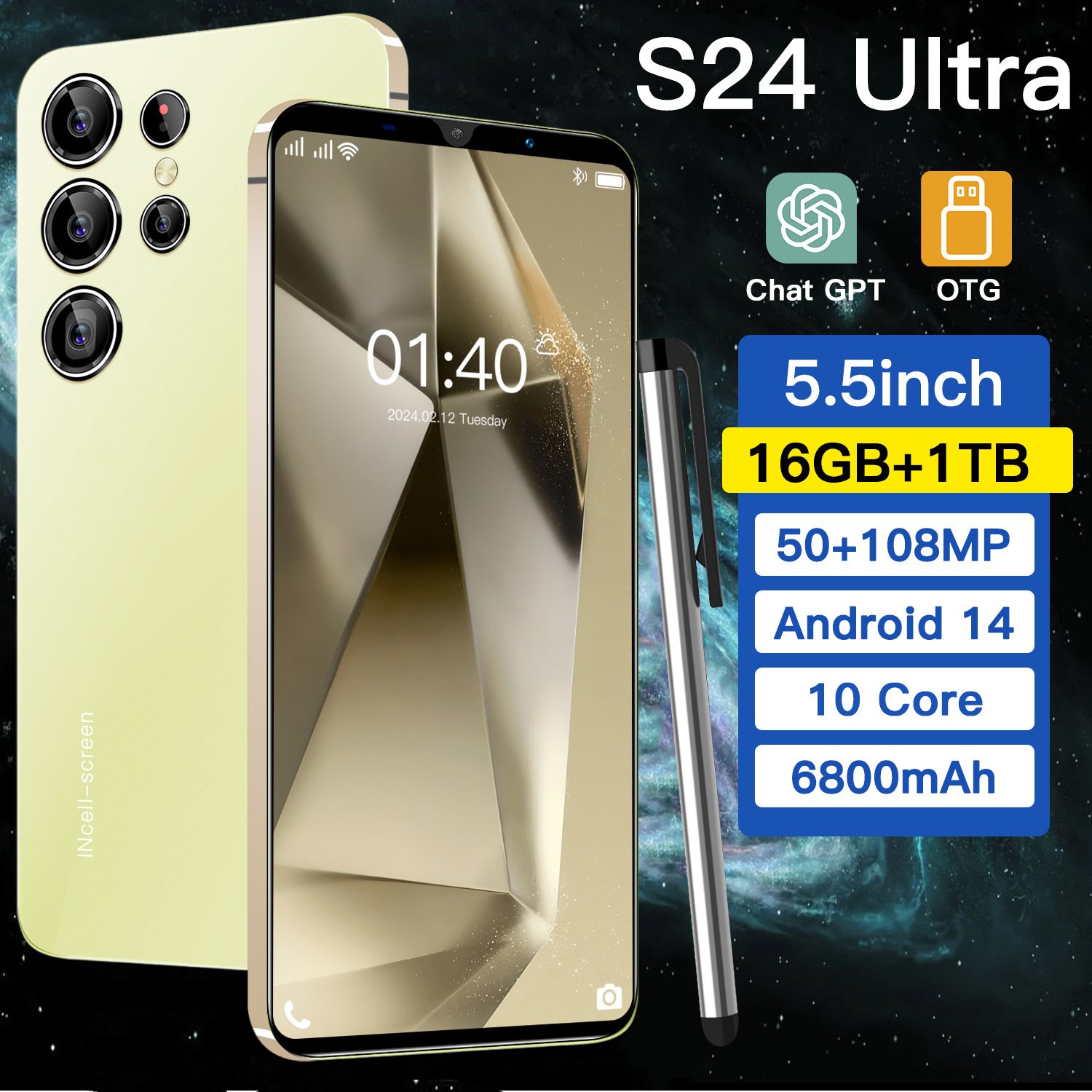 high quality S24 Ultra 4g Smartphone 6.7 inch Full Screen 16+1TB Android Mobile Phones With Face ID global version cell phone