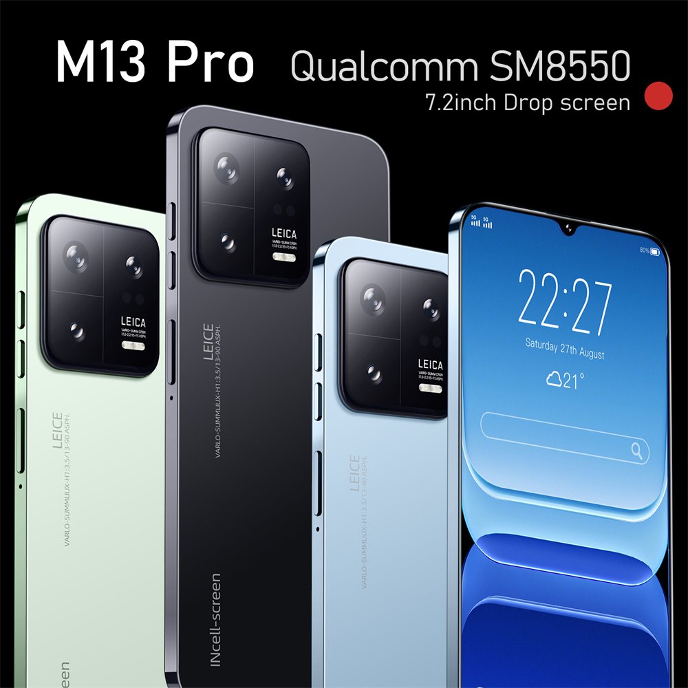 Global version phones smartphone M13 PRO 5G Smartphone 7.2" 2280*3200 Snapdragon 8 Gen2 10 core 8GB+256GB 48MP+72MP