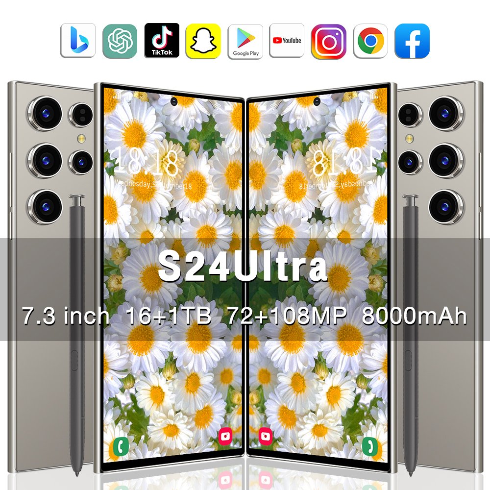 2024 New S24 Ultra 16+1TB 5G Android 12 Smartphone 6.8 Quick Charge big screen 6800mAh Battery Dual SIM Card Gaming Cell Phone