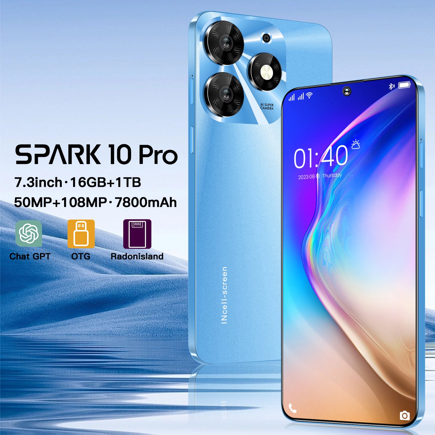 New design Mobile Original tecno spark 10 pro10-core 7.3-inch HD+ smart phone 5g Android13.0 16GB+1TB cell phone