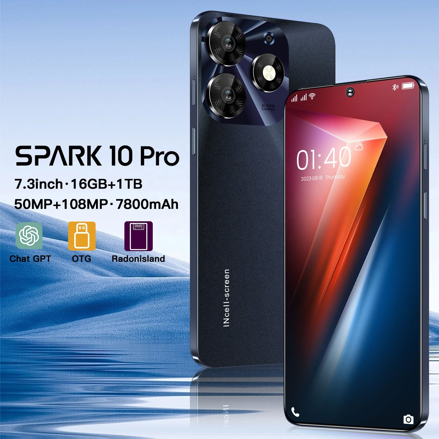 New design Mobile Original tecno spark 10 pro10-core 7.3-inch HD+ smart phone 5g Android13.0 16GB+1TB cell phone