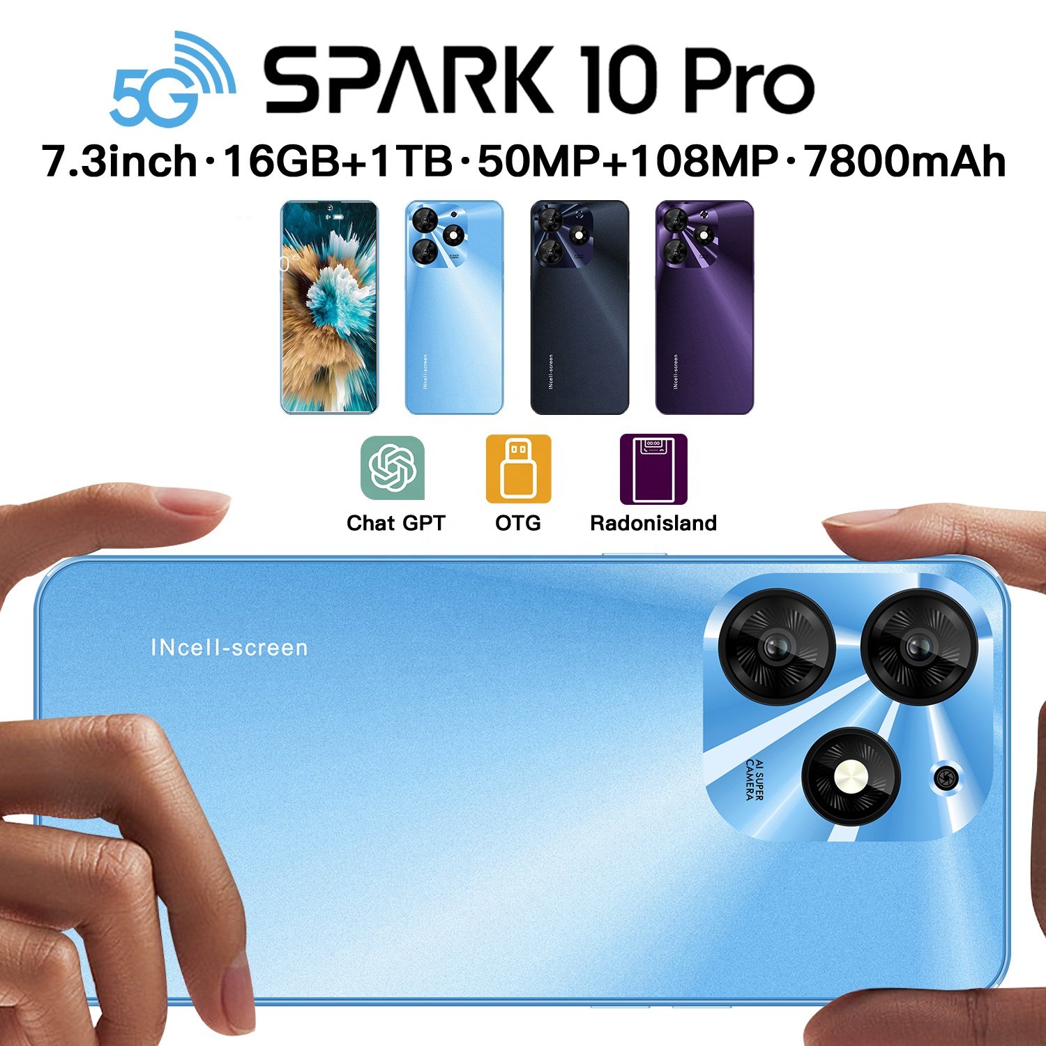 New design Mobile Original tecno spark 10 pro10-core 7.3-inch HD+ smart phone 5g Android13.0 16GB+1TB cell phone