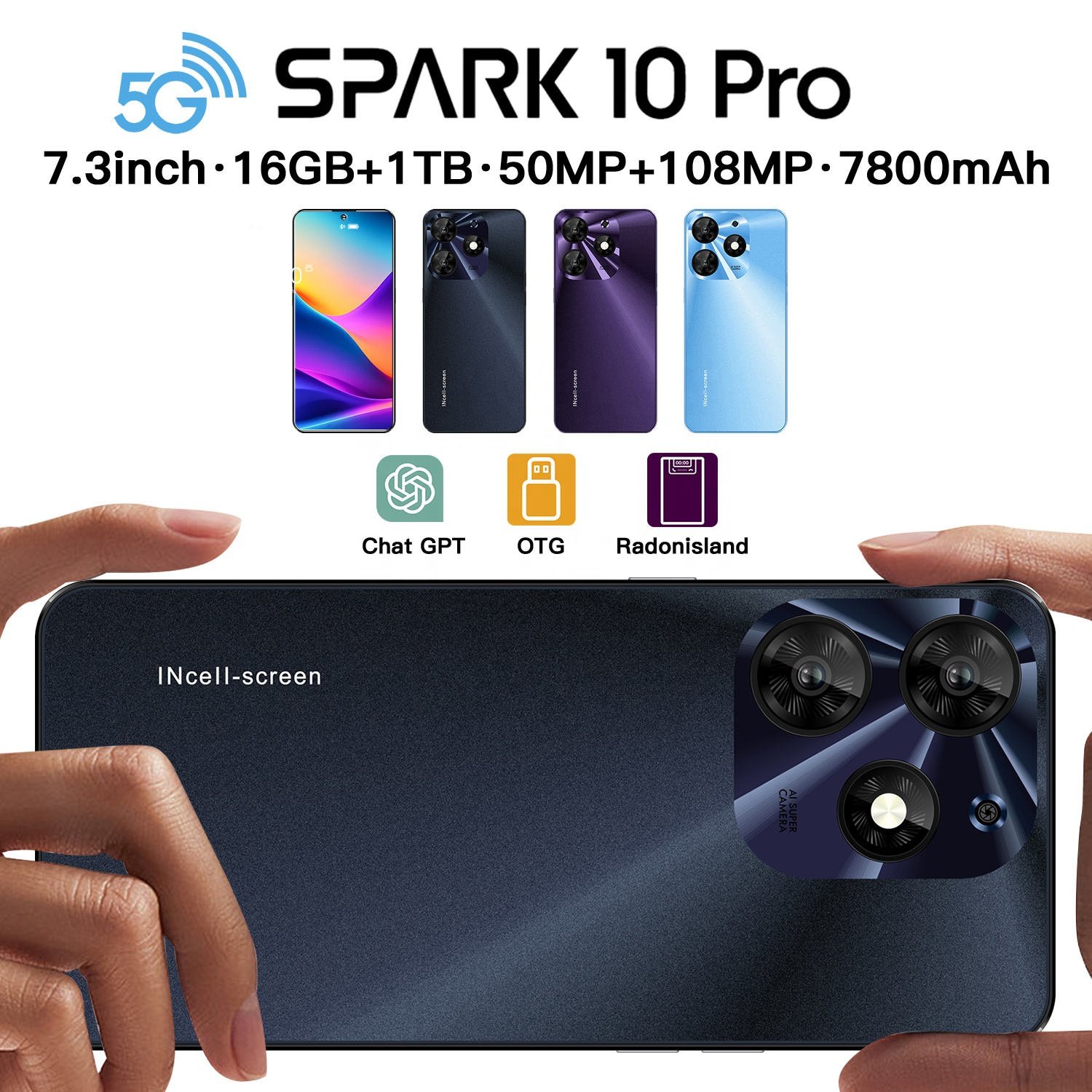 Wholesale China Android Cheap Mobile Original Phone Spark 10 pro 7.3 Inch Land Line Phones 5g Smartphone 16GB+1TB
