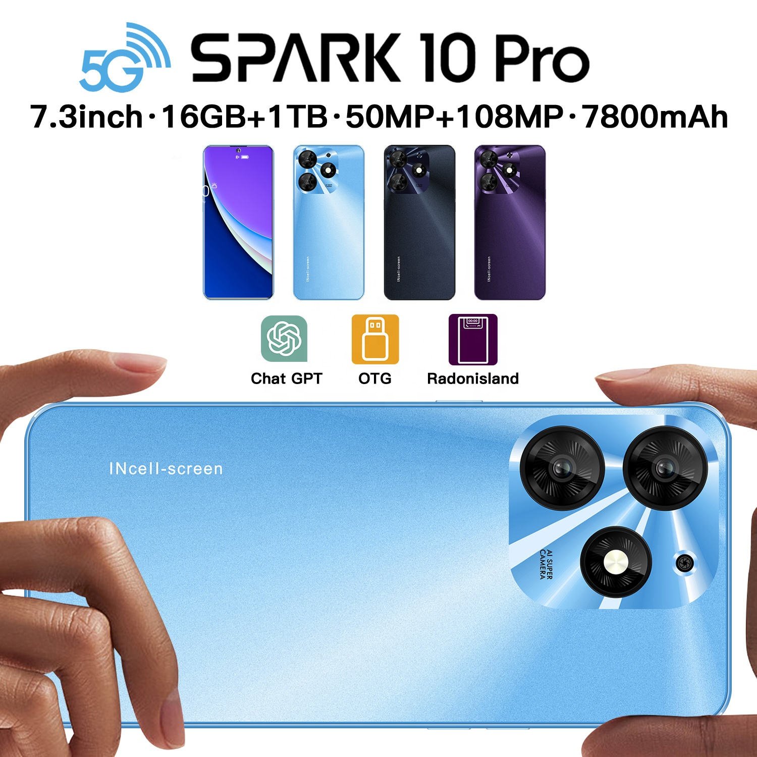 Wholesale China Android Cheap Mobile Original Phone Spark 10 pro 7.3 Inch Land Line Phones 5g Smartphone 16GB+1TB