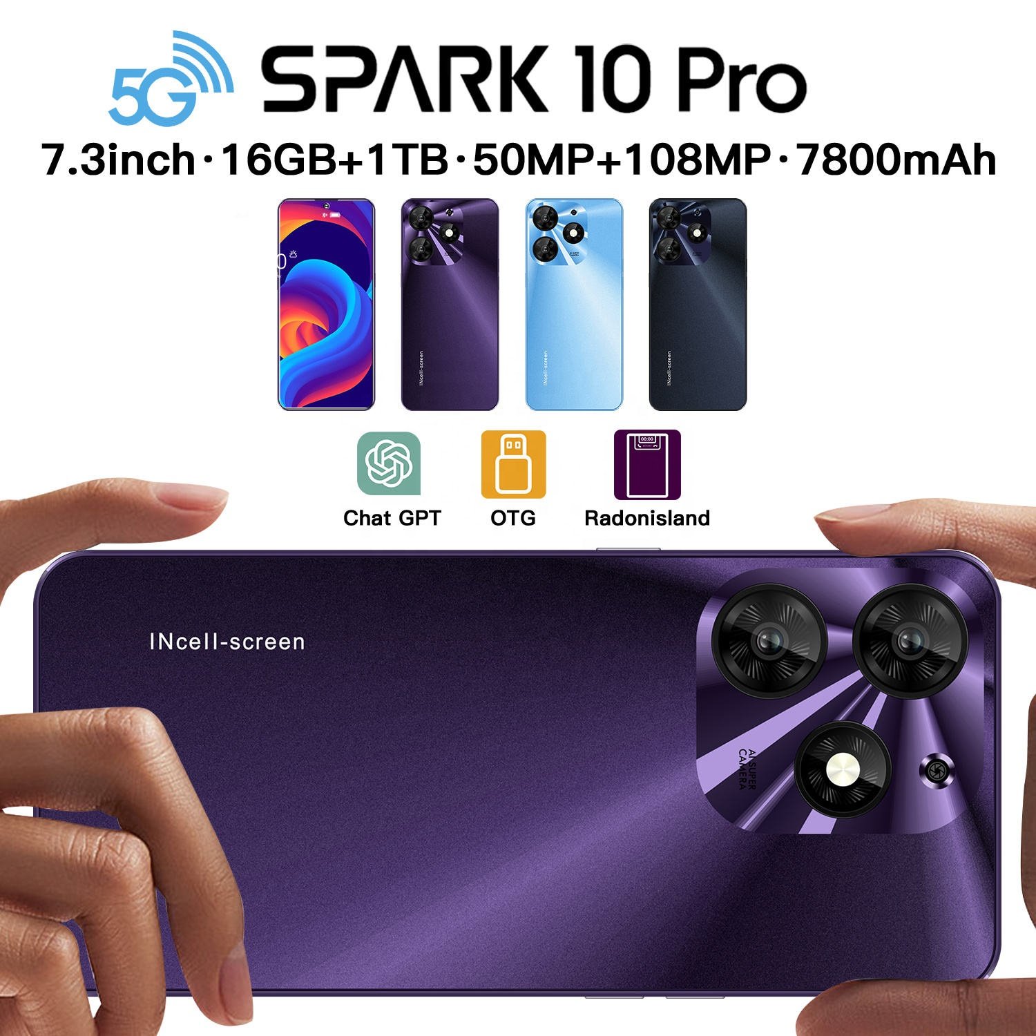 Wholesale China Android Cheap Mobile Original Phone Spark 10 pro 7.3 Inch Land Line Phones 5g Smartphone 16GB+1TB