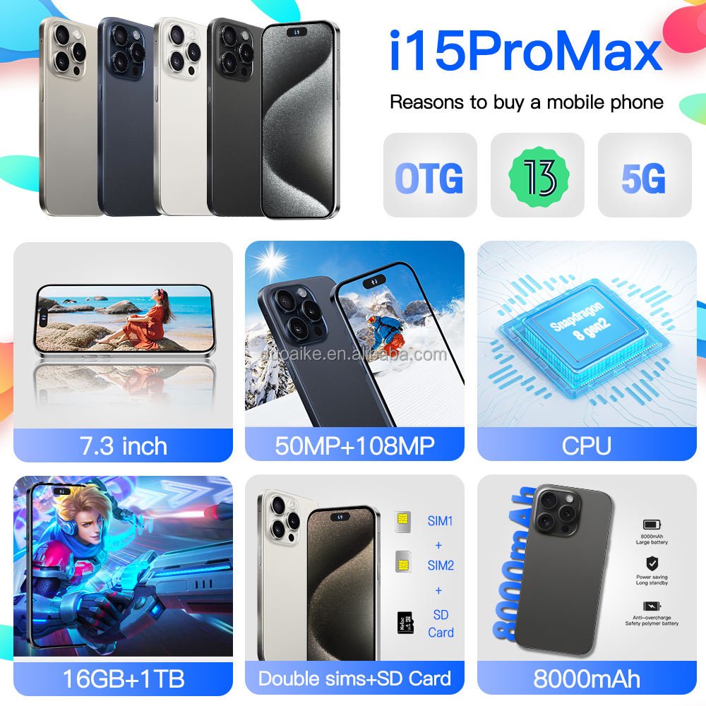 2024 new 15 Pro Max 6.8 Inch Screen Original 5g Smartphone Unlocked I Cell Phone 15 Pro Max Clonemate60