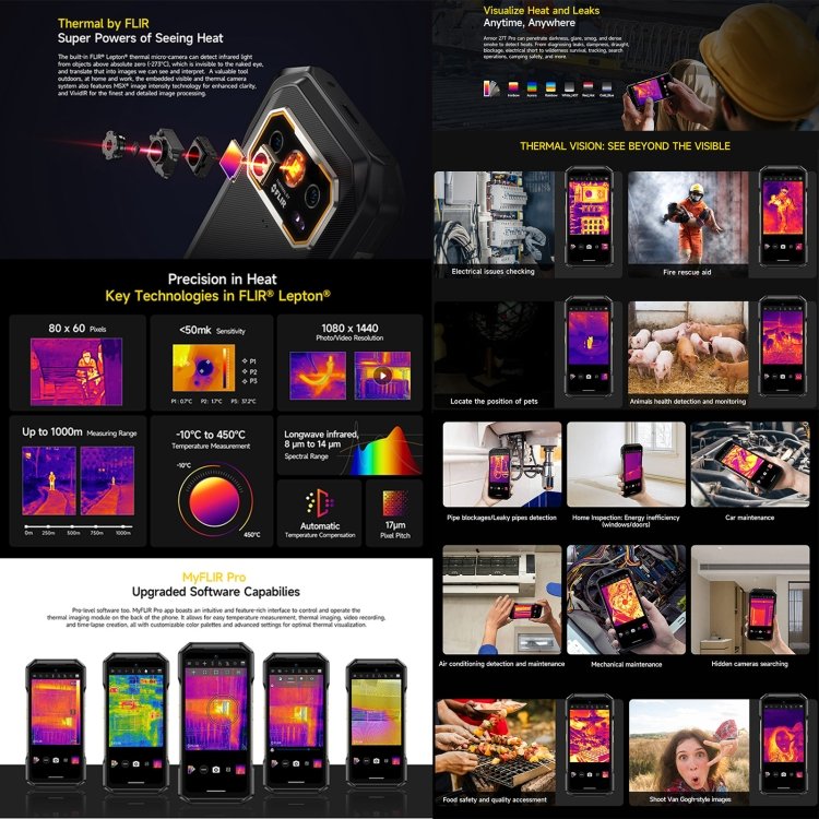 2024 New Ulefone Armor 27T Pro Rugged Phone Thermal Imaging 12GB+256GB Night Vision 10600mAh 6.78 inch Android 14 5G Smartphone