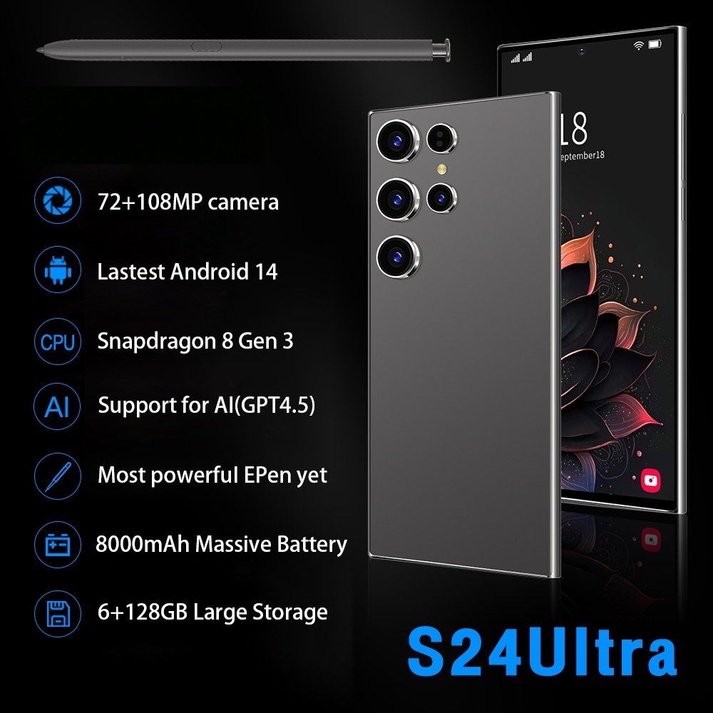 Galaxy S24 Ultra 6+128 Smartphone 6.8-Inch Display 144Hz Refresh Rate 108MP Rear S-Pen 4G WIFI Android Big Battery Unlocked
