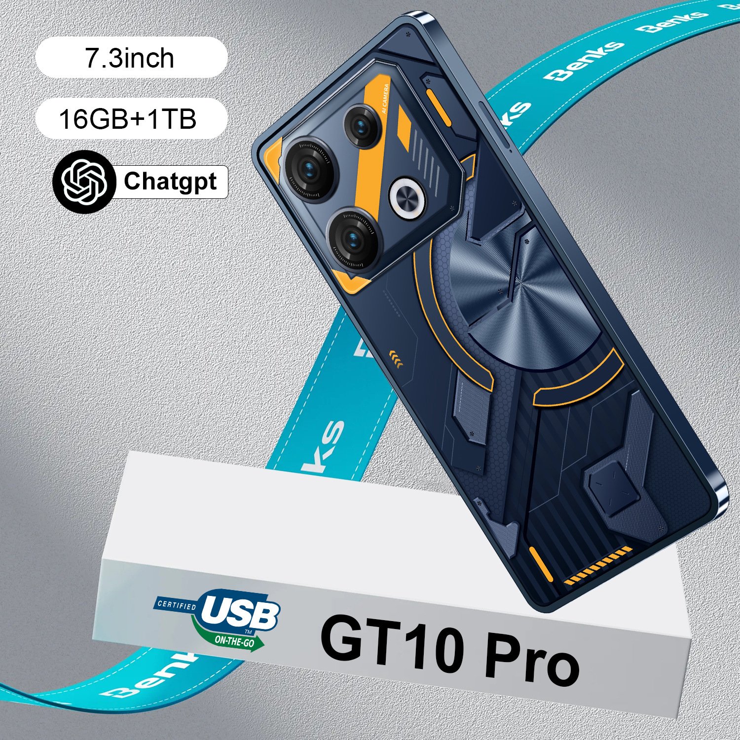 2024 Best selling High Quality GT10 Pro Smart Android13 mobile phone Hd Large Screen 5g phone 16GB+1TB Large RAM phones