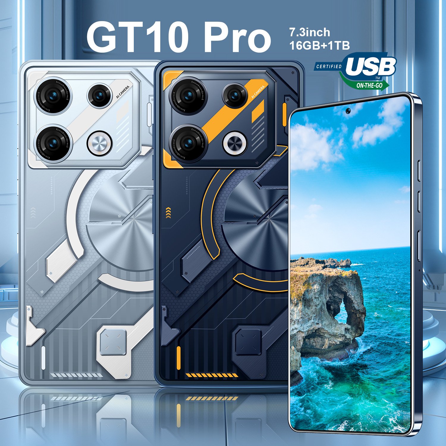 2024 Best selling High Quality GT10 Pro Smart Android13 mobile phone Hd Large Screen 5g phone 16GB+1TB Large RAM phones
