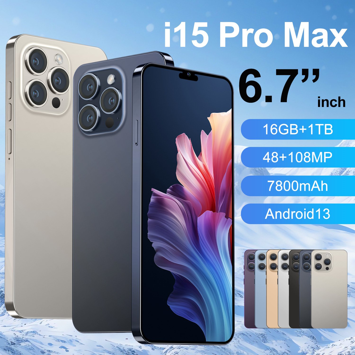 Newest Version 15 pro max 6.8 inch Clone 15 Pro 4G 5G smartphone 8GB+1TB unlocked Dual Sim Card 64MP Cheap 15 Pro Max Have Logo