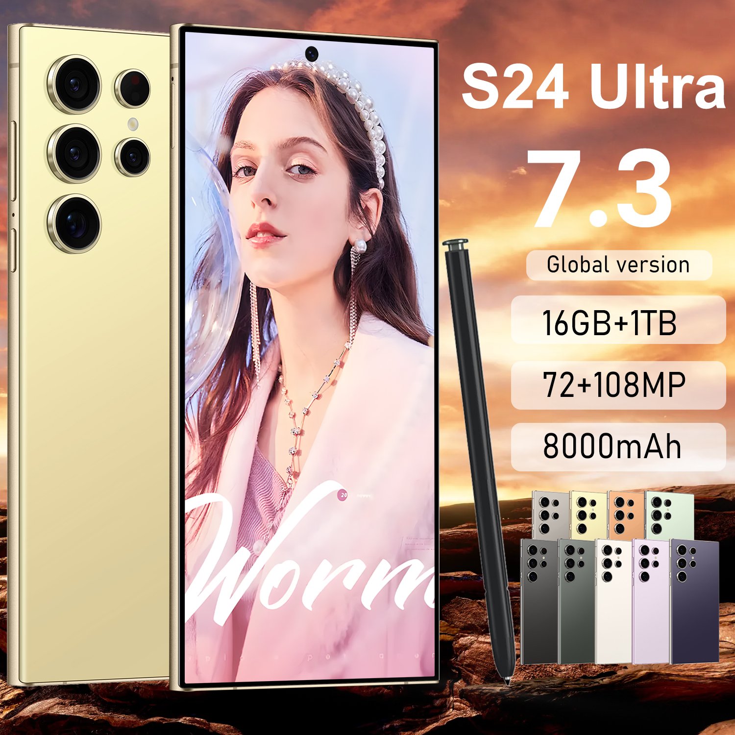 Hot Selling Global 5G Smartphone for S24 Ultra 16GB+1TB high quality 7.3inch Big Screen cheap Mobile Phone telephone