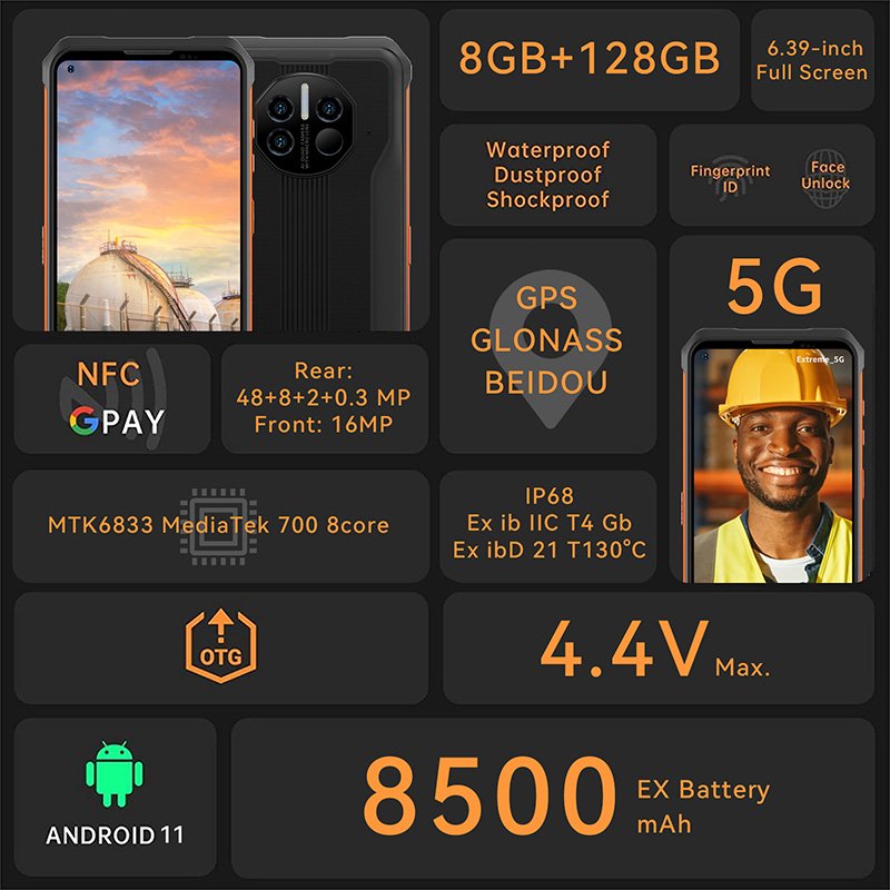 Dorland Extreme_5G 8500mAh industrial rugged intrinsically safe 5G smartphone