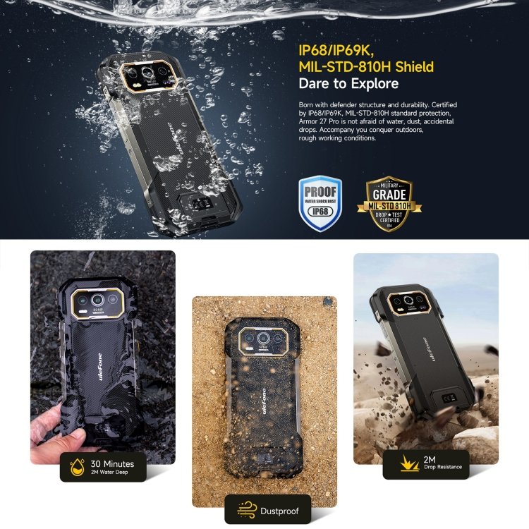 2024 Latest Original Ulefone Armor 27 Pro 5G Smartphone 12GB+256GB Android 14 Dual SIM Card 6.78-inch Chinese 5G Mobile Phones