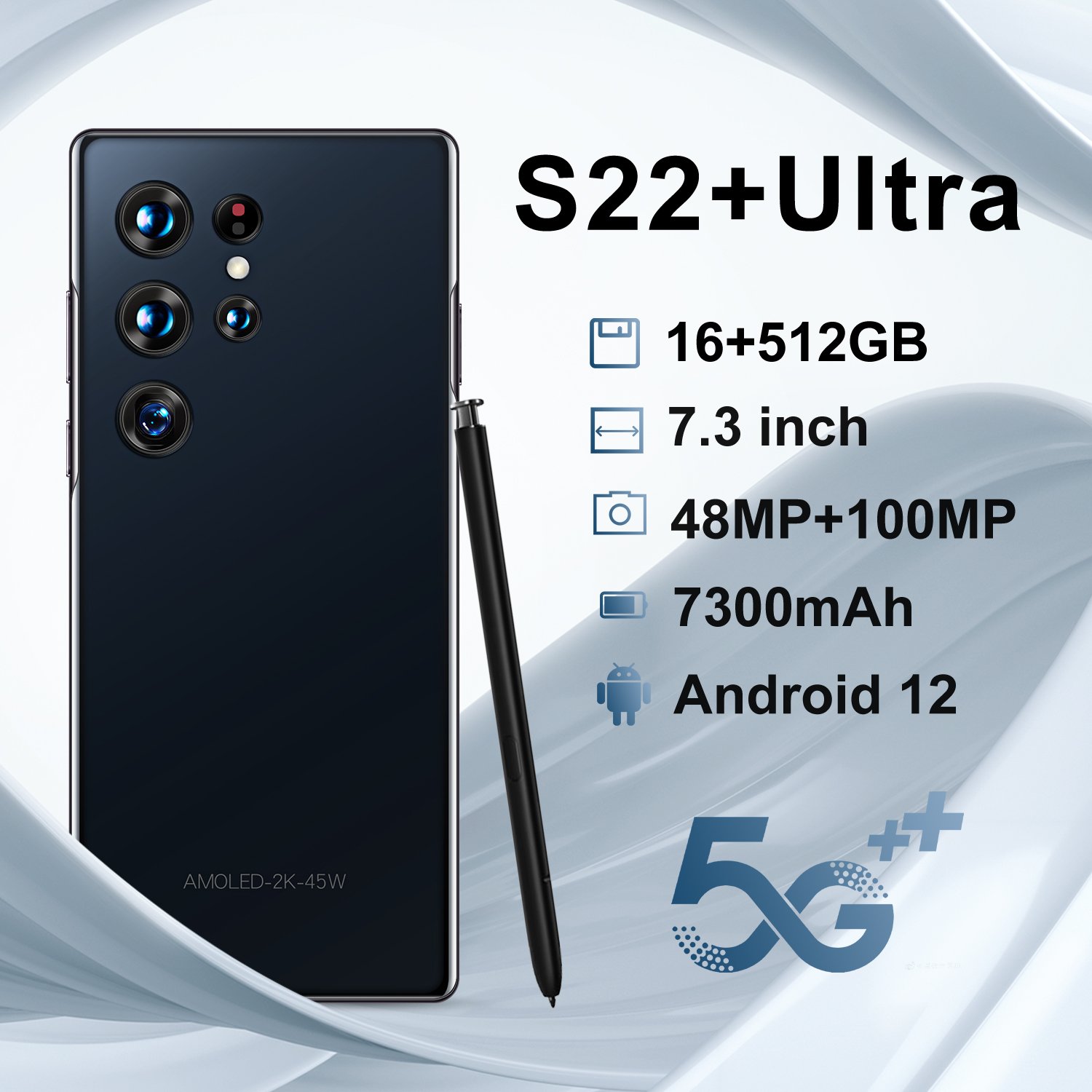 HOT Newest S22+ ULTRA Original 7.3 inch 16GB+512GB 48MP+100MP Android 12.0 Gaming Phone 5G Mobile Phone Cell Phone Smartphone