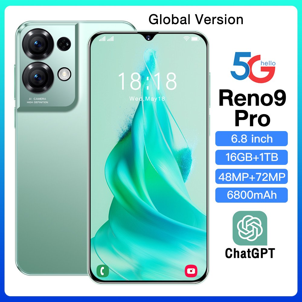 2024 New Design Reno8 Reno9 Pro Smartphone 16g+1tb 4g 5g Unlocked Dual Sim Mobile phones Cheap Cellphone