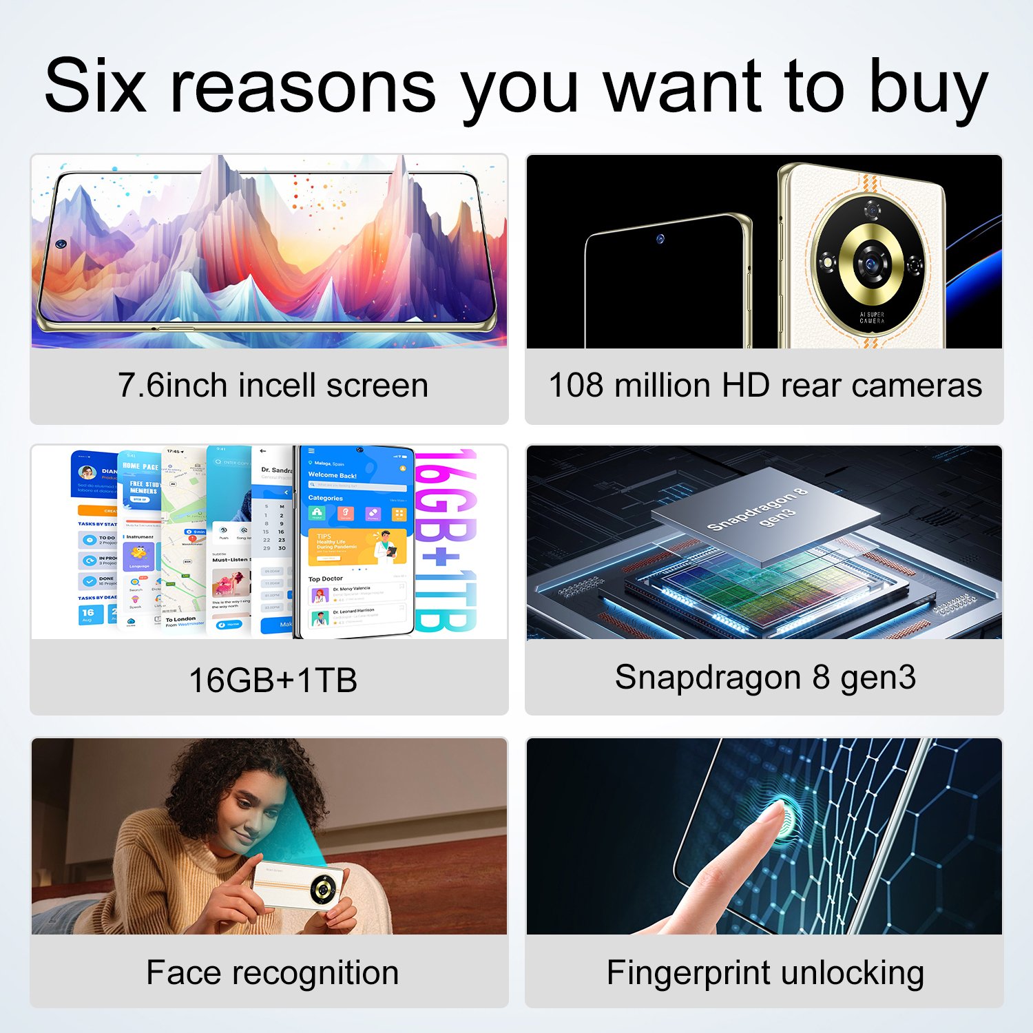 Hot Sale Global Version Original 11 Pro+ Smart Phones 7.6 Inch Big Screen 5g 16gb+1tb Dual Sim Phone Mobiles